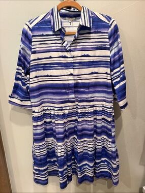 Tyler Boe purple and White Watercolor-Stripe Midi Shirt Dress